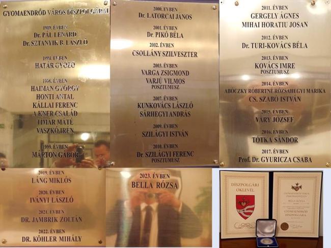 Bella Rózsa grafikusművész Alapítványunk javaslatára Gyomaendrőd Díszpolgára kitüntető címben részesült